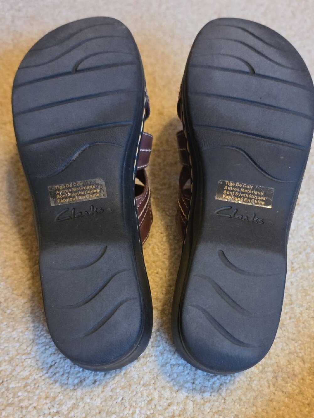 Clarks Women's Brown Floral Leather Slide Sandals - Picture 2 of 4